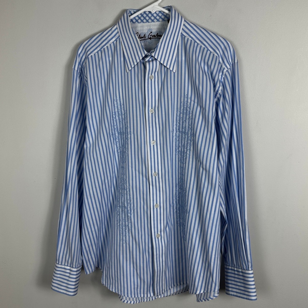 Robert Graham Blue‎ White Striped Button Down Shirt Mens Size XL